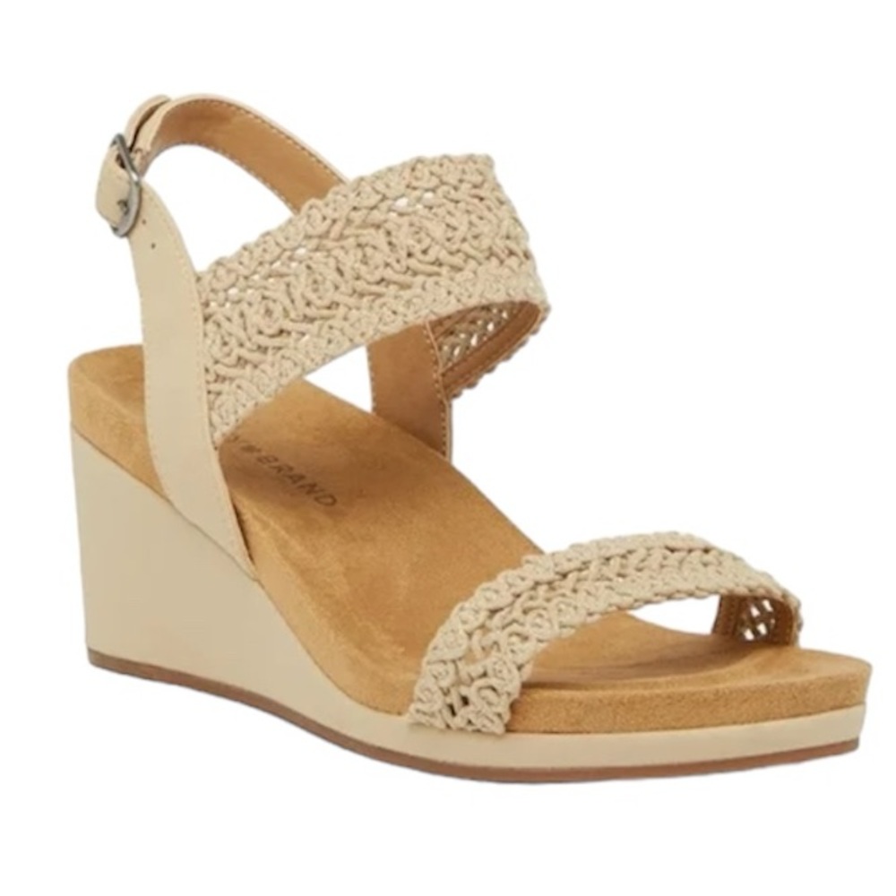 Lucky Brand Women's Koenn Platform Wedge Cream Crochet Sandal Size 10